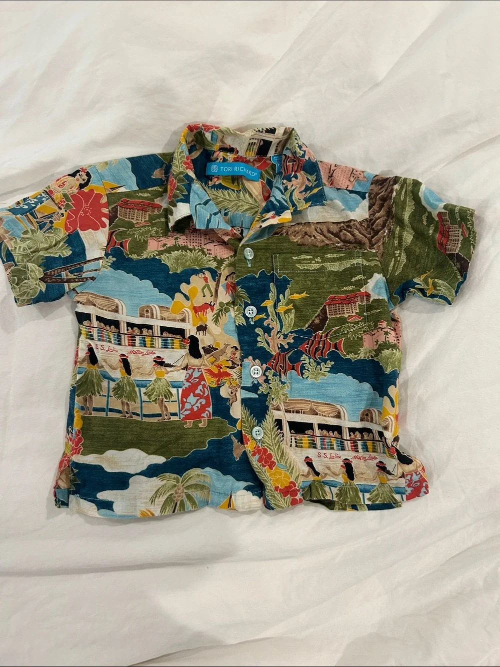Tori Richard Kids' Short-Sleeve Hawaiian Shirt boat day 2T 3T